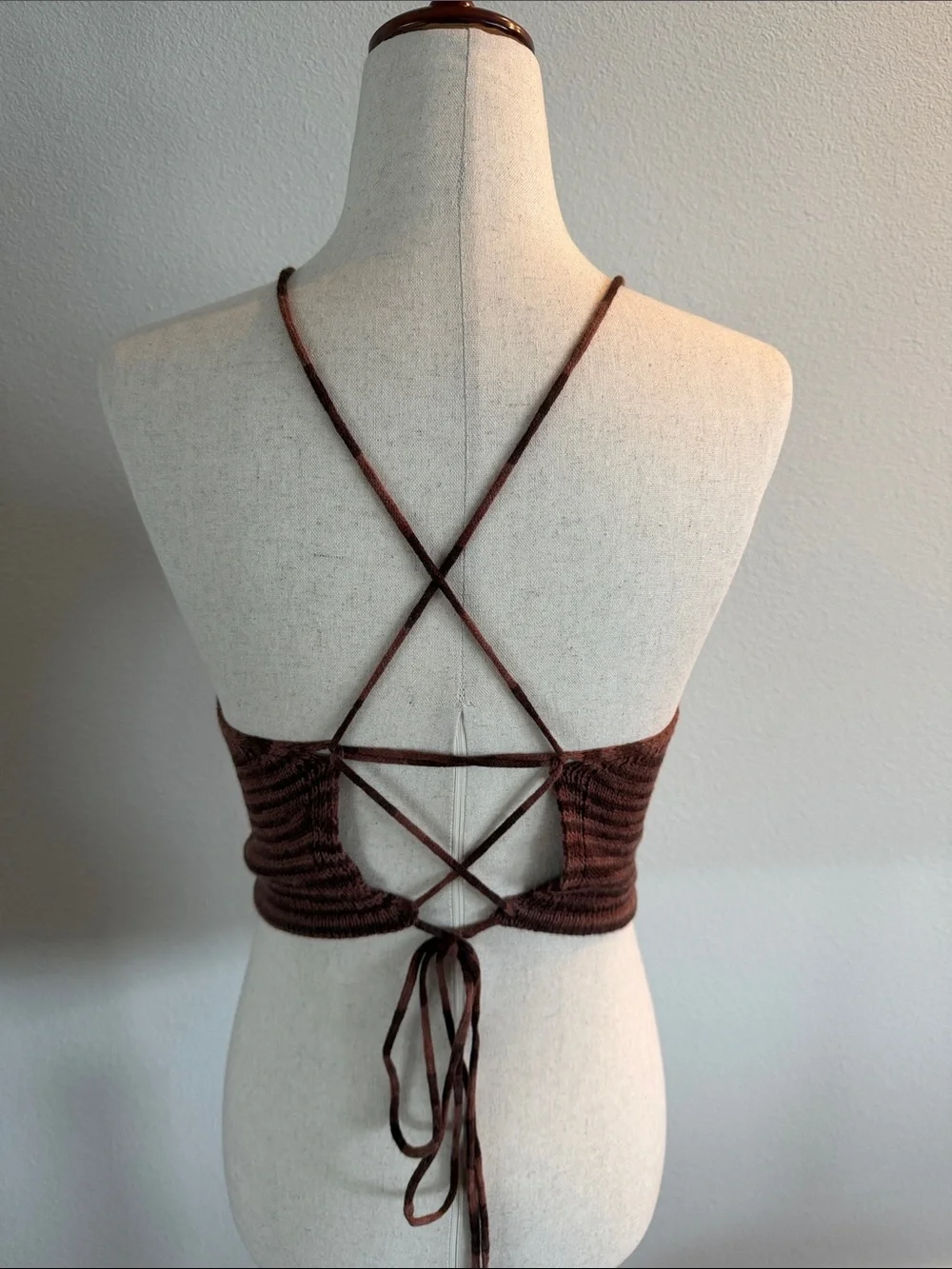 Brown Knit Halter Crop Top - Picture 2 of 3